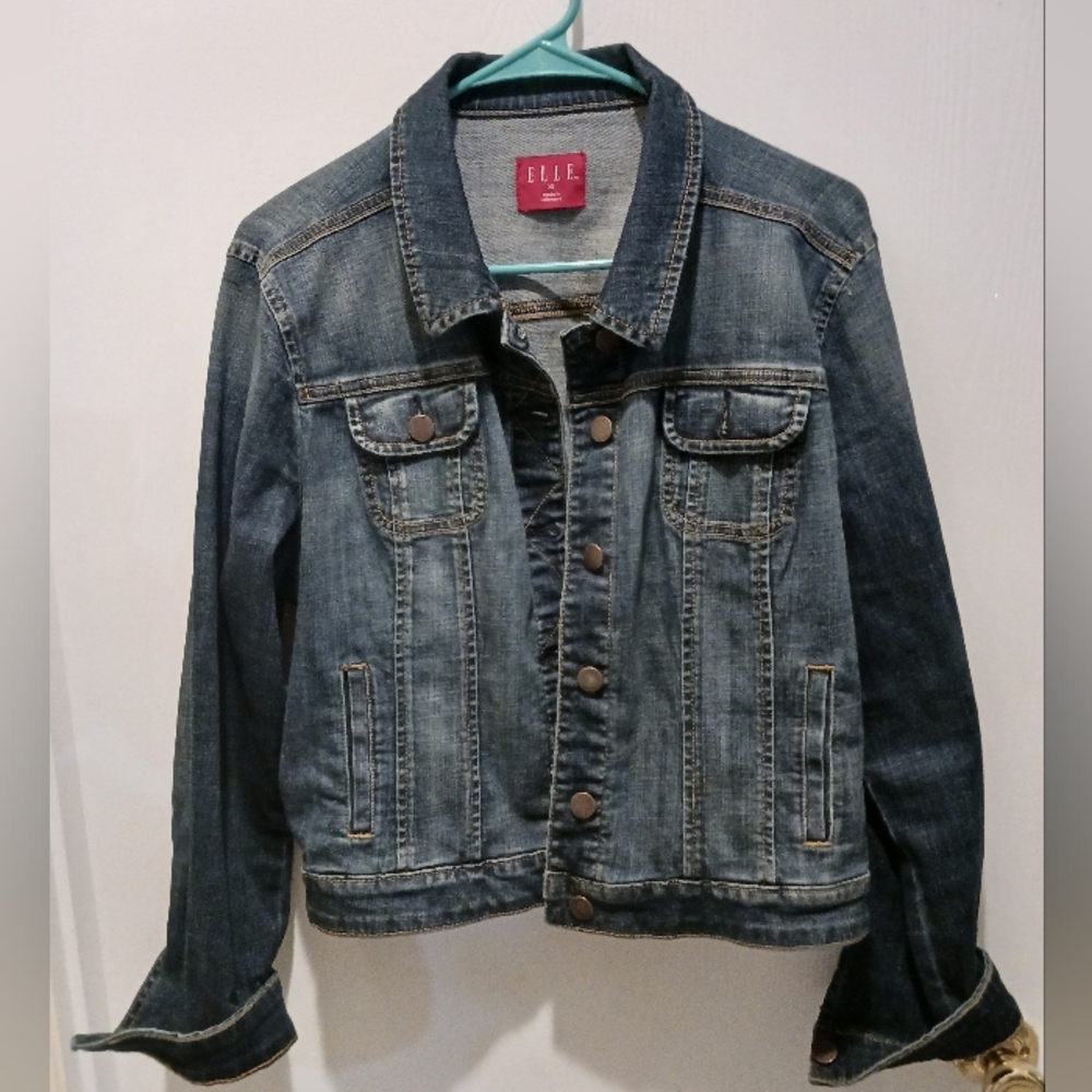Elle Denim Jean Jacket Womens Size XL Dark Blue Wash
